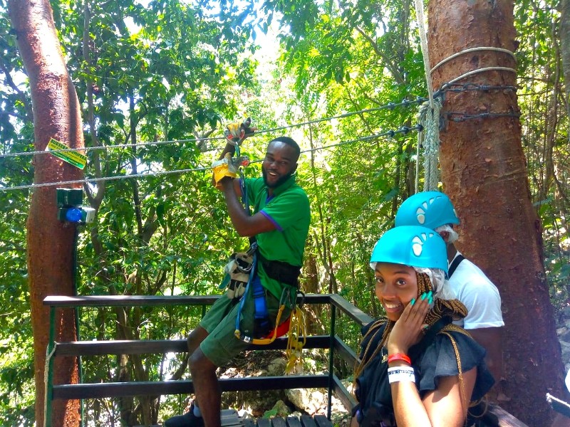 Zipling up Mystic Mountain