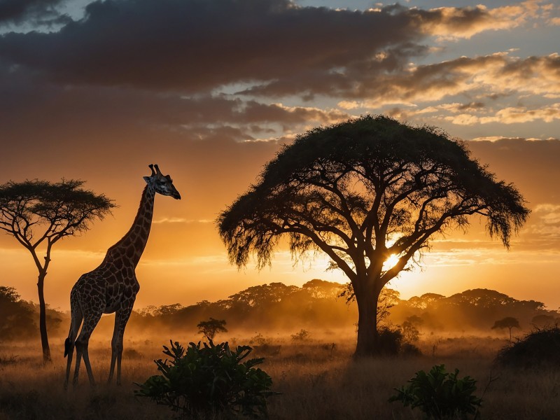 Giraffe im Sonnenuntergang