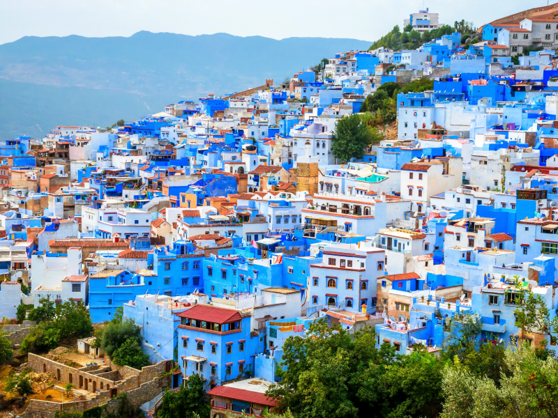 Aerial view of blue medina, Chefchaouen