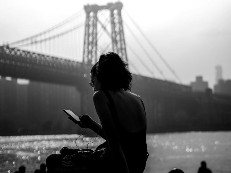 Reading a book at Hudson River