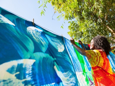 Drying Caribelle Batik Dyed Cloth