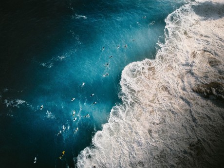 Aerial view of  surfers in Noosa