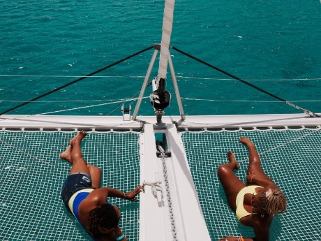 Relaxing on the deck of catamaran
