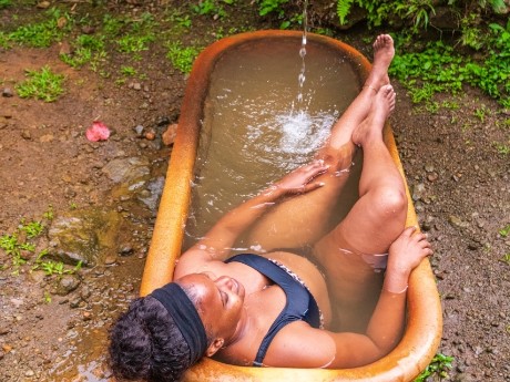 Soaking in a tub in Rainforest